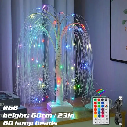 Decorbites colorful willow tree lamp with white birch trunk and fiber optic branches illuminated by rgb lights for party decor