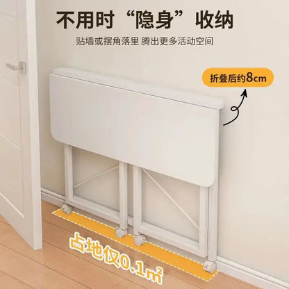 White decorbites compact foldable wall-mounted wood and black metal desk with wheels for bedroom use