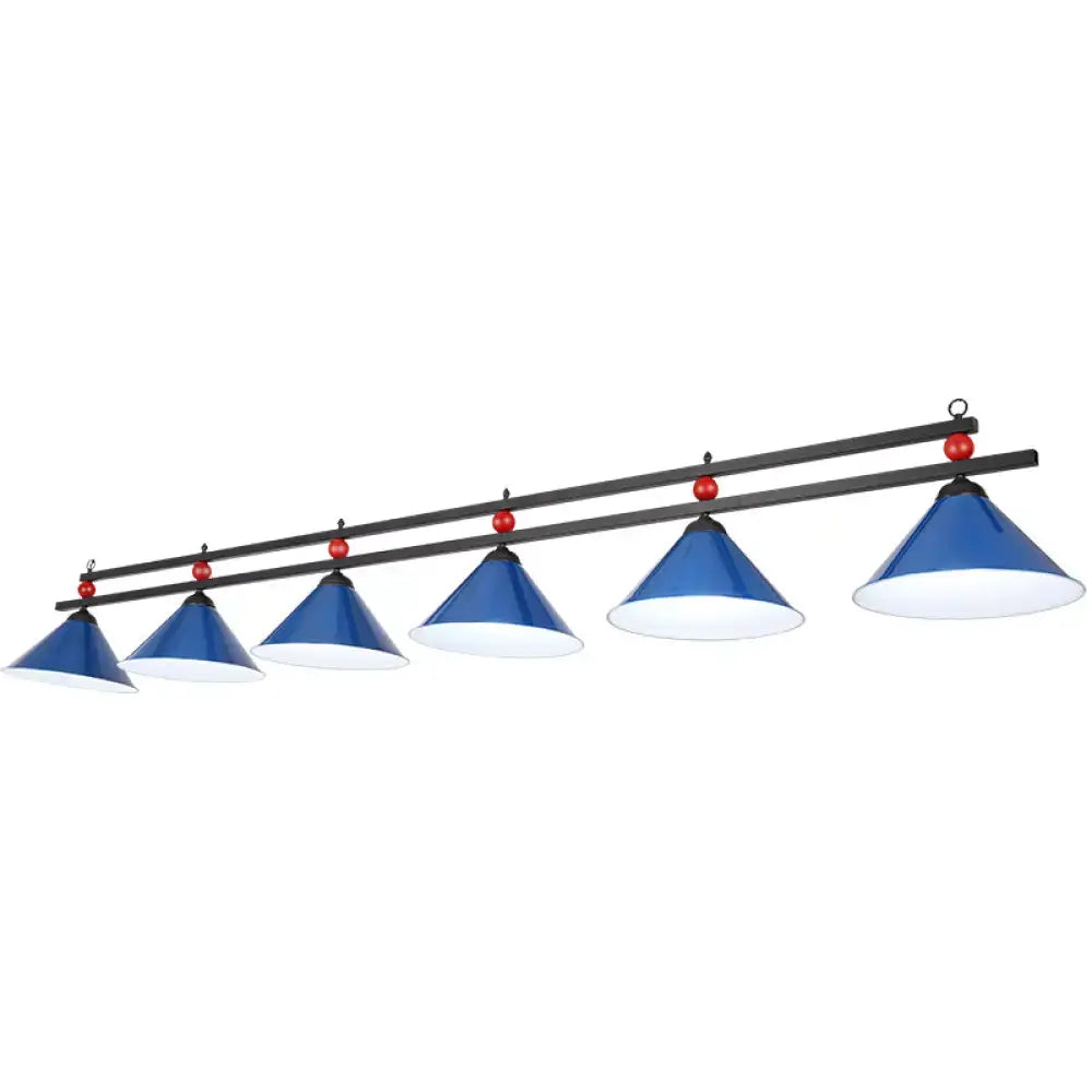 Decorbites conical island metal pendant ceiling light in blue with red decorative billiards spheres ceiling light