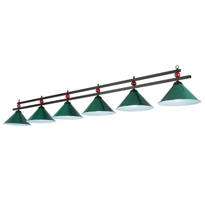 DecorBites™ green conical metal pendant ceiling light with red billiards accents for industrial ceiling light use