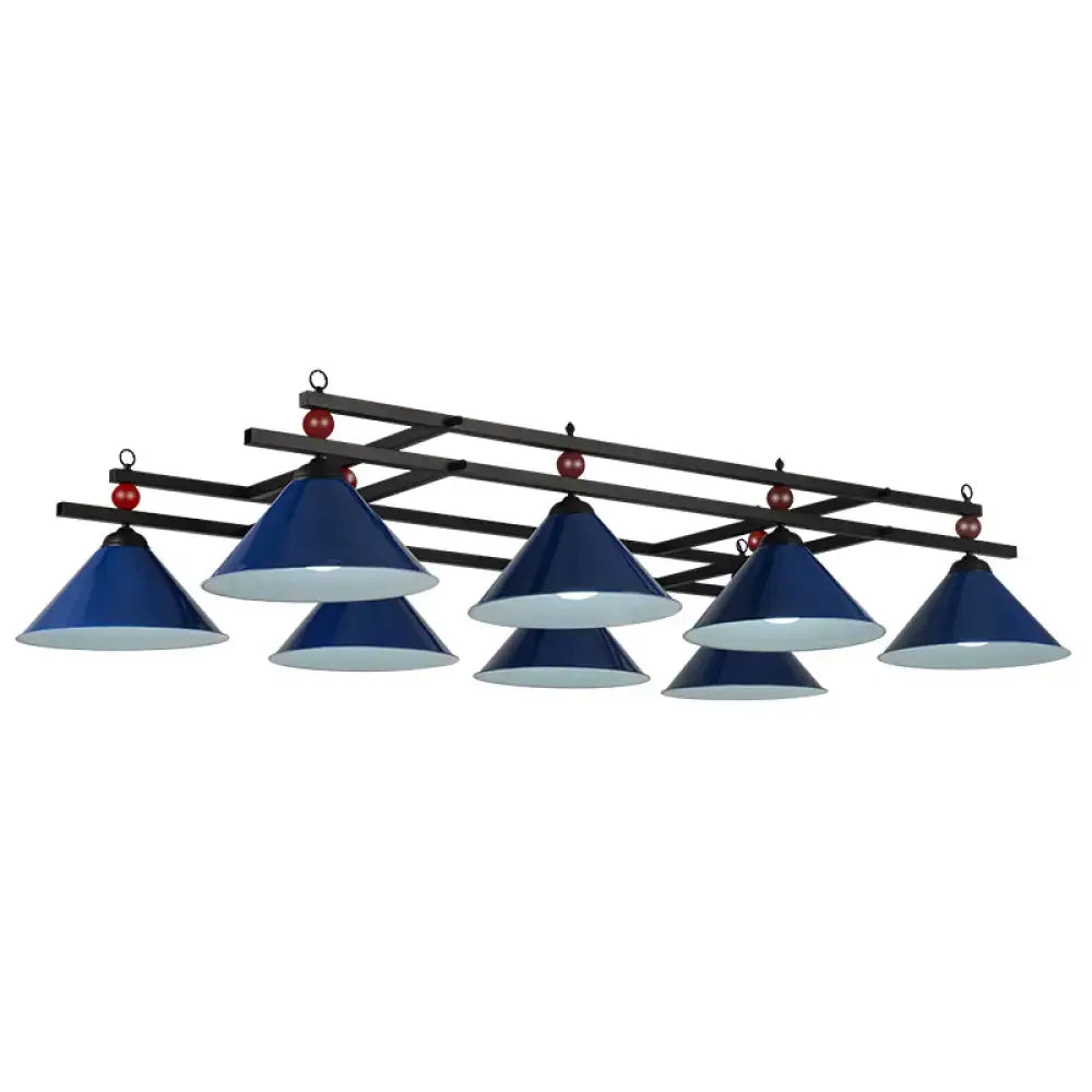 Decorbites conical island metal pendant ceiling light with blue enamel pool table lamp and red decorative spheres