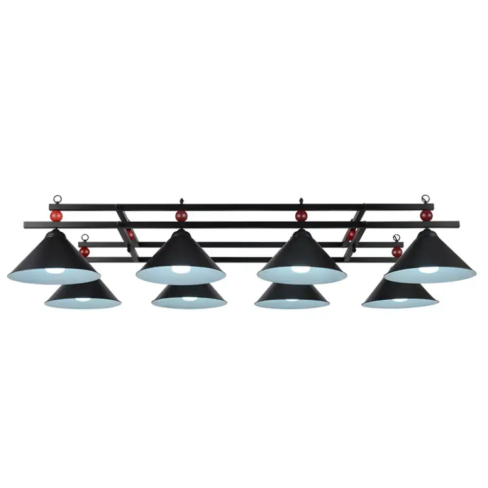 Decorbites metal pendant ceiling light with eight black conical shades and red decorative billiards beads industrial style
