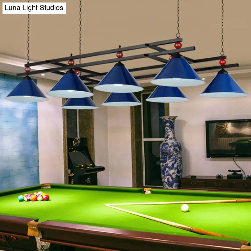 Decorbites™ conical island metal pendant ceiling light features blue conical metal pendant ceiling lights with white linings
