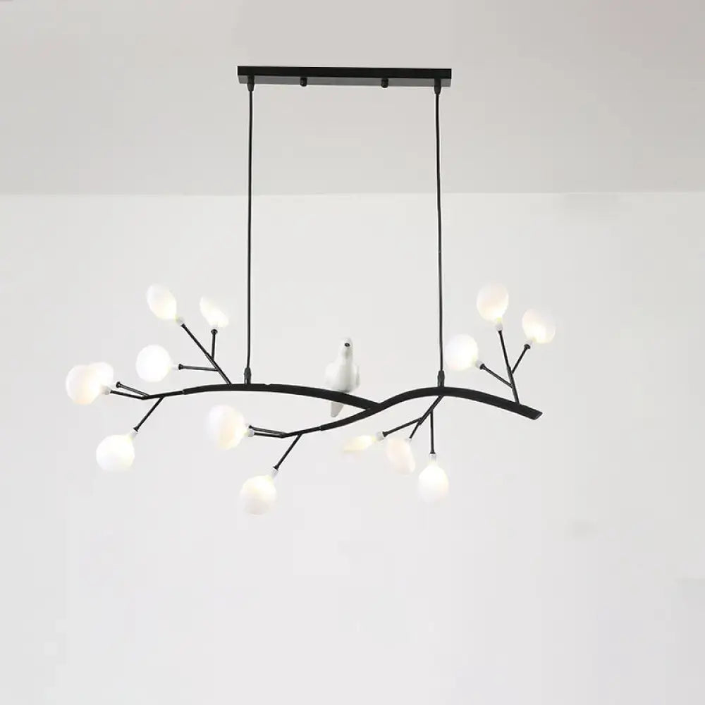 DecorBites™ black metal branch-style pendant light with frosted glass globes and white bird decoration 110v-120v