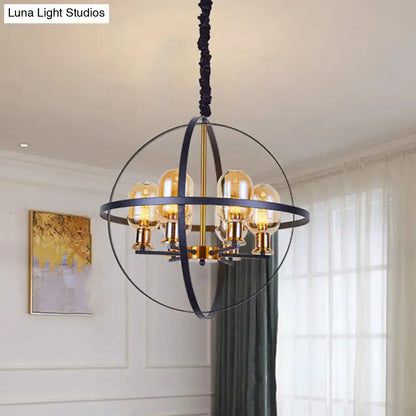 Decorbites contemporary amber glass pendant chandelier with black gold orb frame 4 6-light 220v-240v 110v-120v