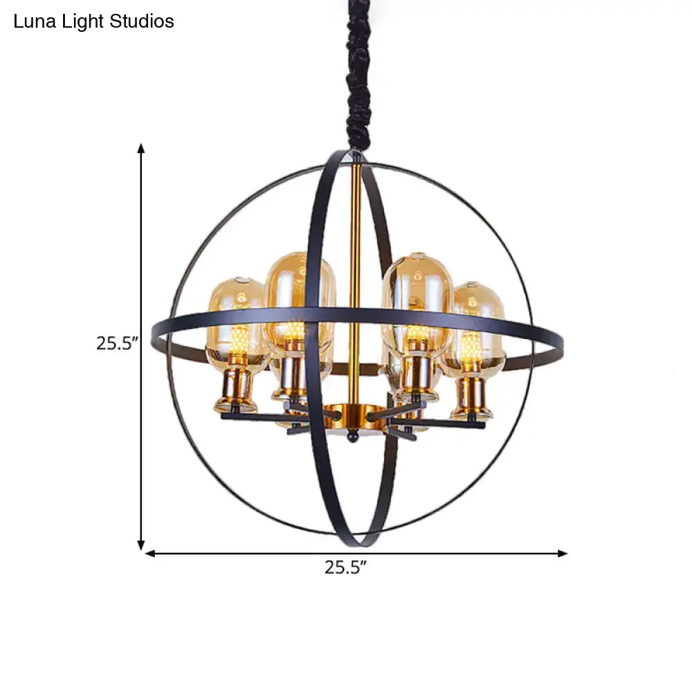 Decorbites contemporary pendant chandelier with amber glass bulbs and black brass orb frame 220v-240v 110v-120v