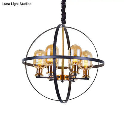 Decorbites contemporary amber glass pendant chandelier with orb frame black gold metal 220v-240v 110v-120v