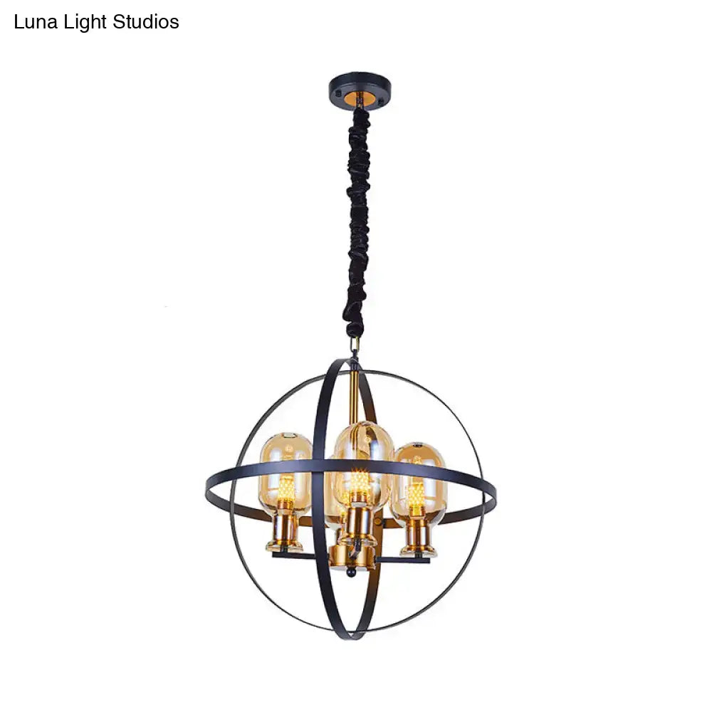 Decorbites contemporary black metal pendant chandelier with amber glass bulbs and brass accents 220v-240v 110v-120v