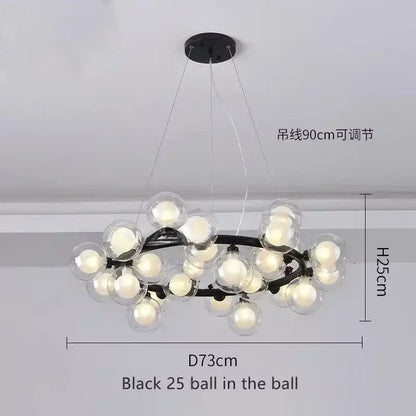 DecorBites™ contemporary black and gold chandelier with 25 white glass ball bulbs in a cluster design