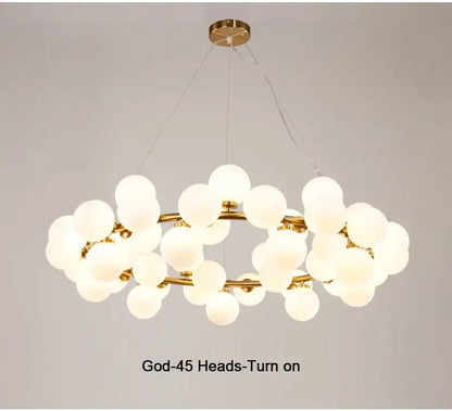 Decorbites™ contemporary black and gold chandelier featuring multiple frosted white glass ball bulbs in a cluster design