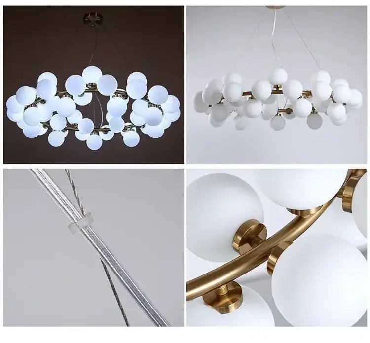 Decorbites contemporary black and gold chandelier with white frosted glass ball and gold-toned metal frame