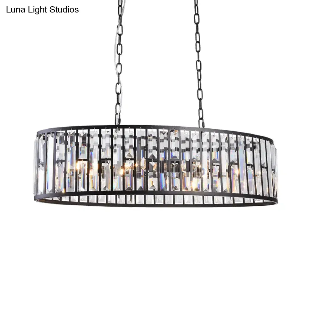 Contemporary black metal chandelier pendant light with clear crystal rods and e26 e27 bulb base for dining room island