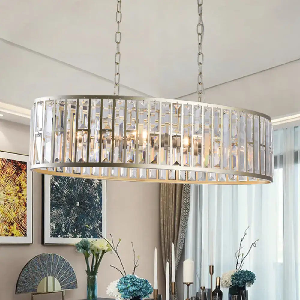 Modern decorbites™ black and gold oval pendant light with silver metal frame and six crystal prisms for dining room bulb base e26 e27