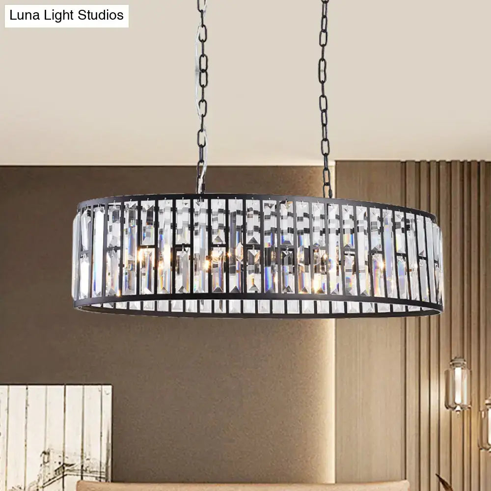 Contemporary black metal pendant light with vertical crystal rods chain suspension and e26 e27 bulb base ideal for dining rooms