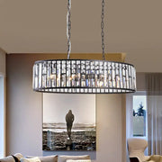 Contemporary black metal pendant light with vertical crystal rods and e26 e27 bulb base for dining room use