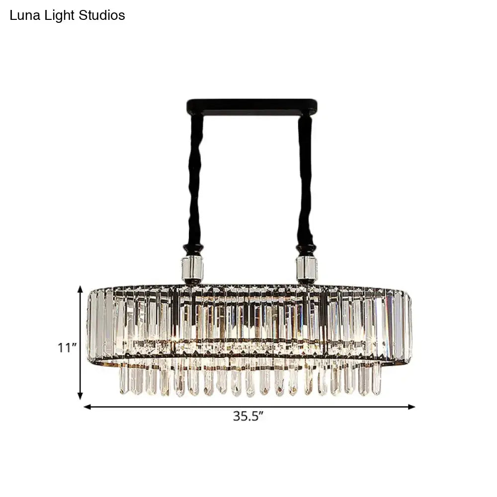 Contemporary black DecorBites chandelier with chrome finish and cascading crystal prisms compatible with e12 e14 bulbs