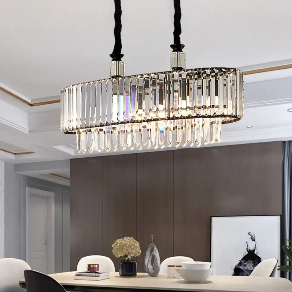 A contemporary black decorbites hanging dining room island lamp with clear crystal prisms and e12 e14 bulbs