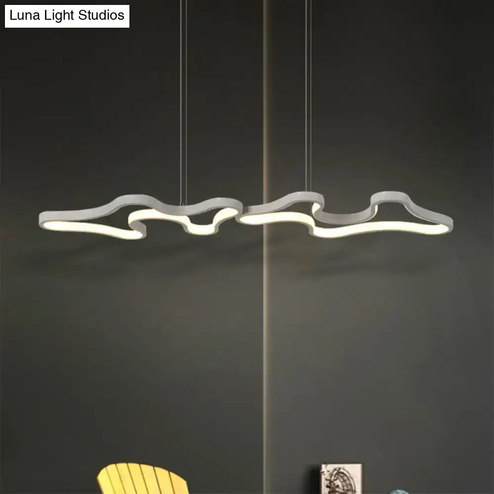 DecorBites™ contemporary black white metal island light with sleek white LED pendant and cloud-like curved design