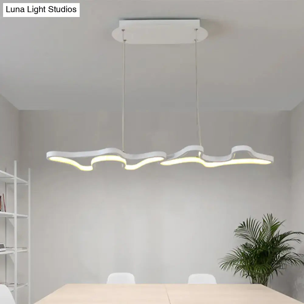DecorBites modern black white metal island light with wave design pendant and warm glow for contemporary spaces