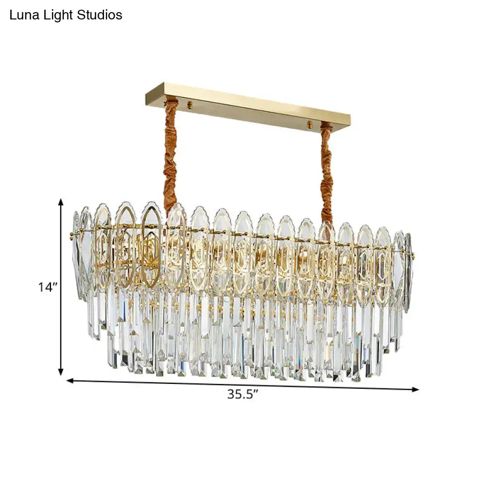 Gold-toned decorbites contemporary clear crystal kitchen hanging light with rectangular frame and oval glass panels