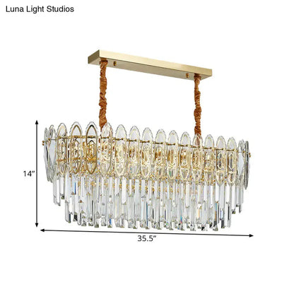 Gold-toned decorbites contemporary clear crystal kitchen hanging light with rectangular frame and oval glass panels