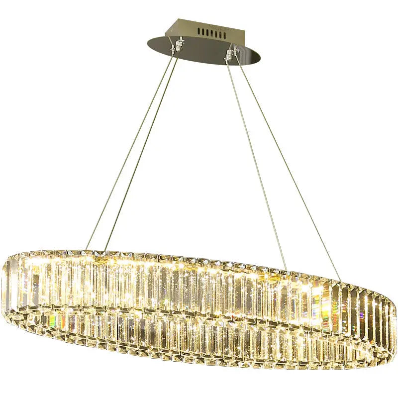 A modern DecorBites contemporary clear crystal prism hanging lamp with stepless dimming for dining table island light