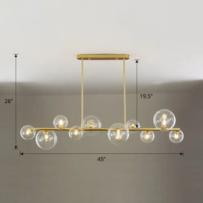 Gold-toned DecorBites™ contemporary ceiling light with clear glass globe bulbs for dining room island lighting