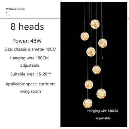 DecorBites modern spiral crystal ball chandelier with eight warm glowing bulbs for elegant dining room lighting