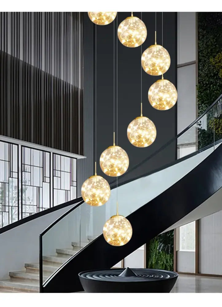 Decorbites contemporary crystal ball chandelier with golden modern spiral pendant lights for dining room lighting