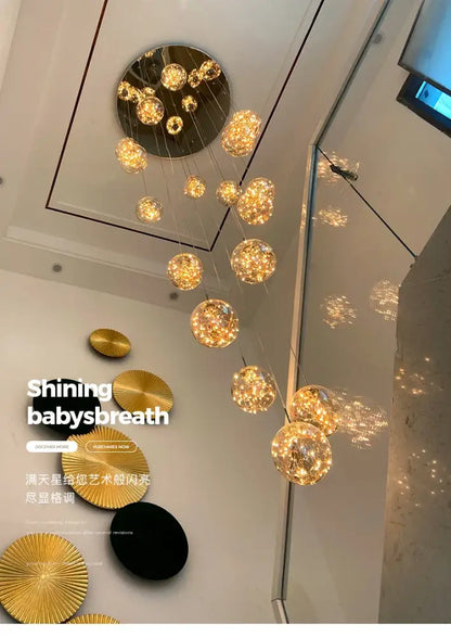 DecorBites™ contemporary crystal ball chandelier with golden spherical frame and sparkling crystals for dining room modern spiral design