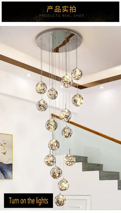 DecorBites™ contemporary crystal ball chandelier with modern spiral metallic glass orbs for dining room lighting