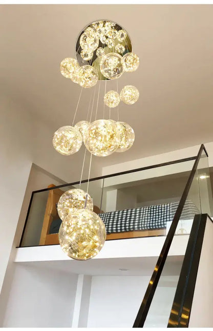 DecorBites™ contemporary crystal ball chandelier with gold-toned base and glass orbs for modern spiral dining room lighting