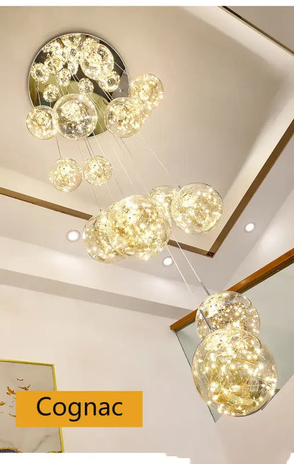 DecorBites™ contemporary crystal ball chandelier with spherical glass orbs and led lights for modern spiral dining room use