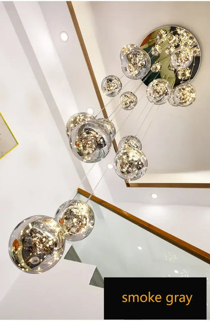Modern spiral decorbites contemporary crystal ball chandelier with spherical glass orbs and smoke gray ceiling mount for dining room