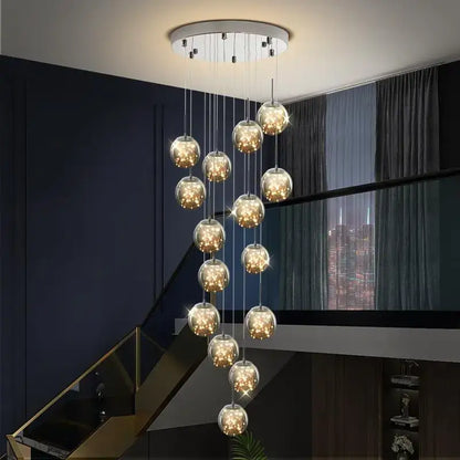 DecorBites™ contemporary crystal ball chandelier with warm glass globes and internal filaments for modern spiral dining room lighting