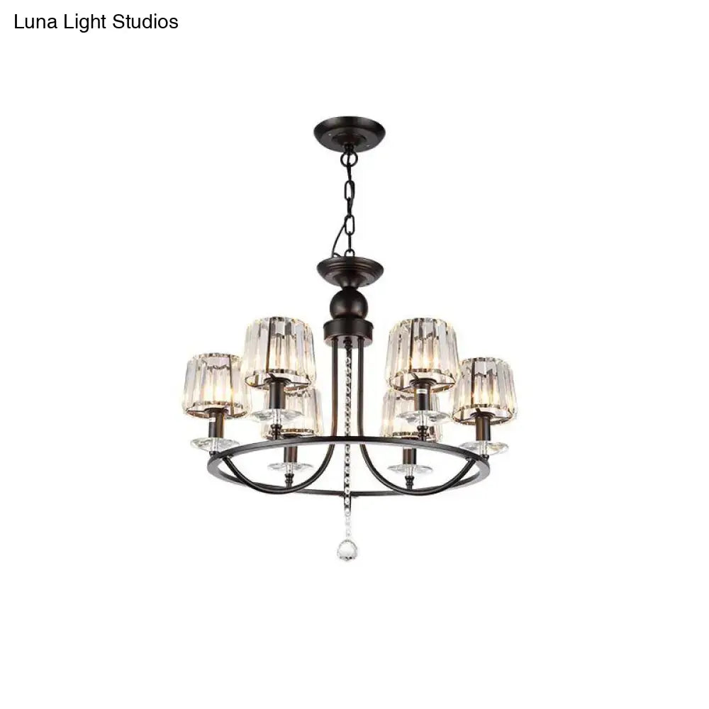 DecorBites™ contemporary crystal chandelier in dark bronze with six crystal-encased lights circle hanging fixture