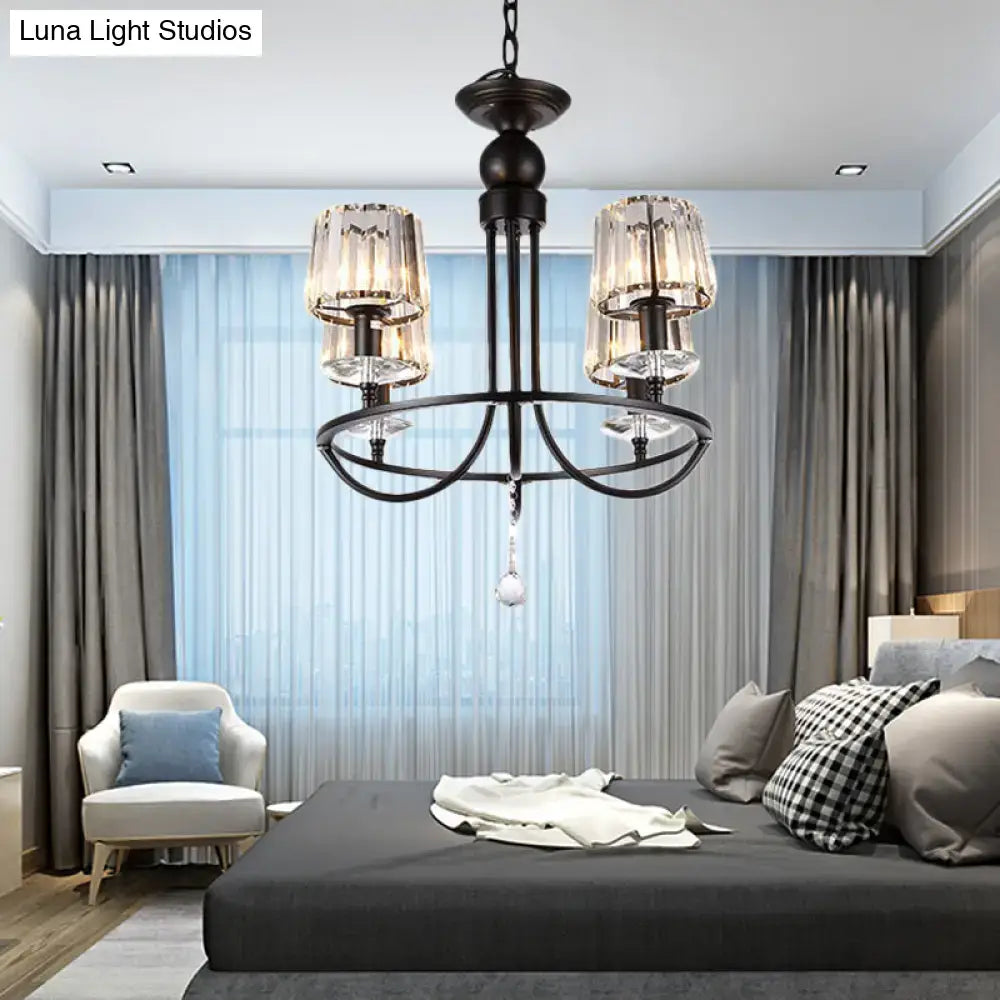 Black wrought iron DecorBites™ contemporary crystal lights circle hanging chandelier with crystal glass shades and pendant