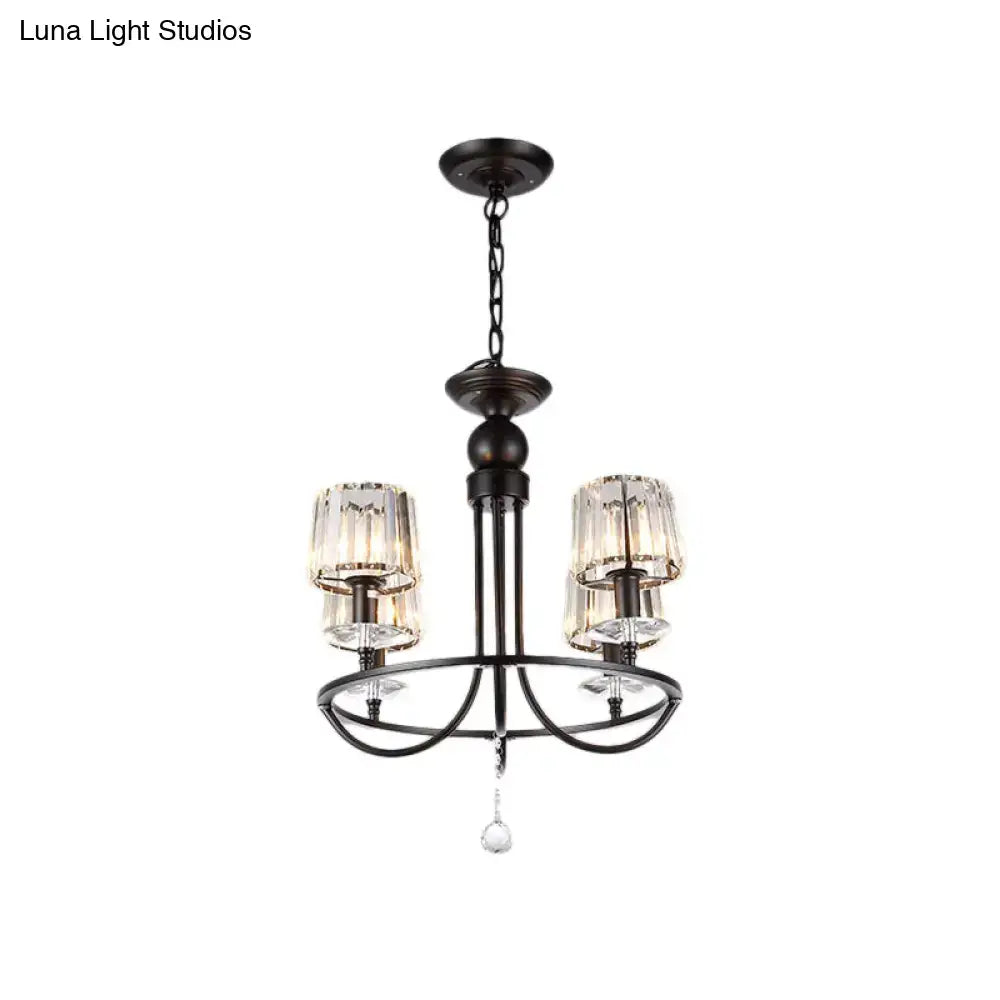 Black wrought iron decorbites™ contemporary crystal lights circle hanging chandelier with faceted glass shades and crystal pendant