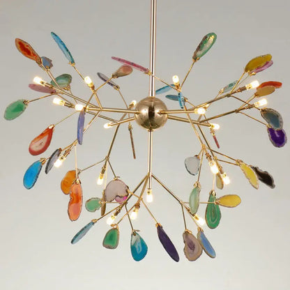 Decorbites™ contemporary firefly metal pendant light featuring a vibrant agate slice chandelier with round canopy for living room island lighting