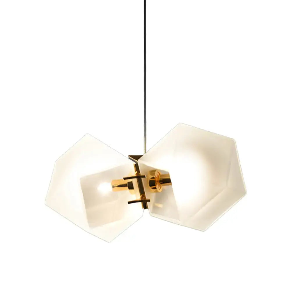 Decorbites contemporary honeycomb island lamp with frosted white glass shades and brass ceiling hang for living room