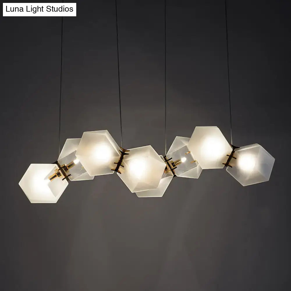 Decorbites contemporary honeycomb island lamp with frosted white glass shades and brass accents for living room lighting