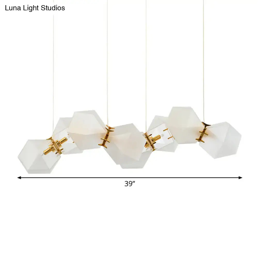 Decorbites contemporary honeycomb island lamp with frosted white glass hexagonal shades and brass accents for living room