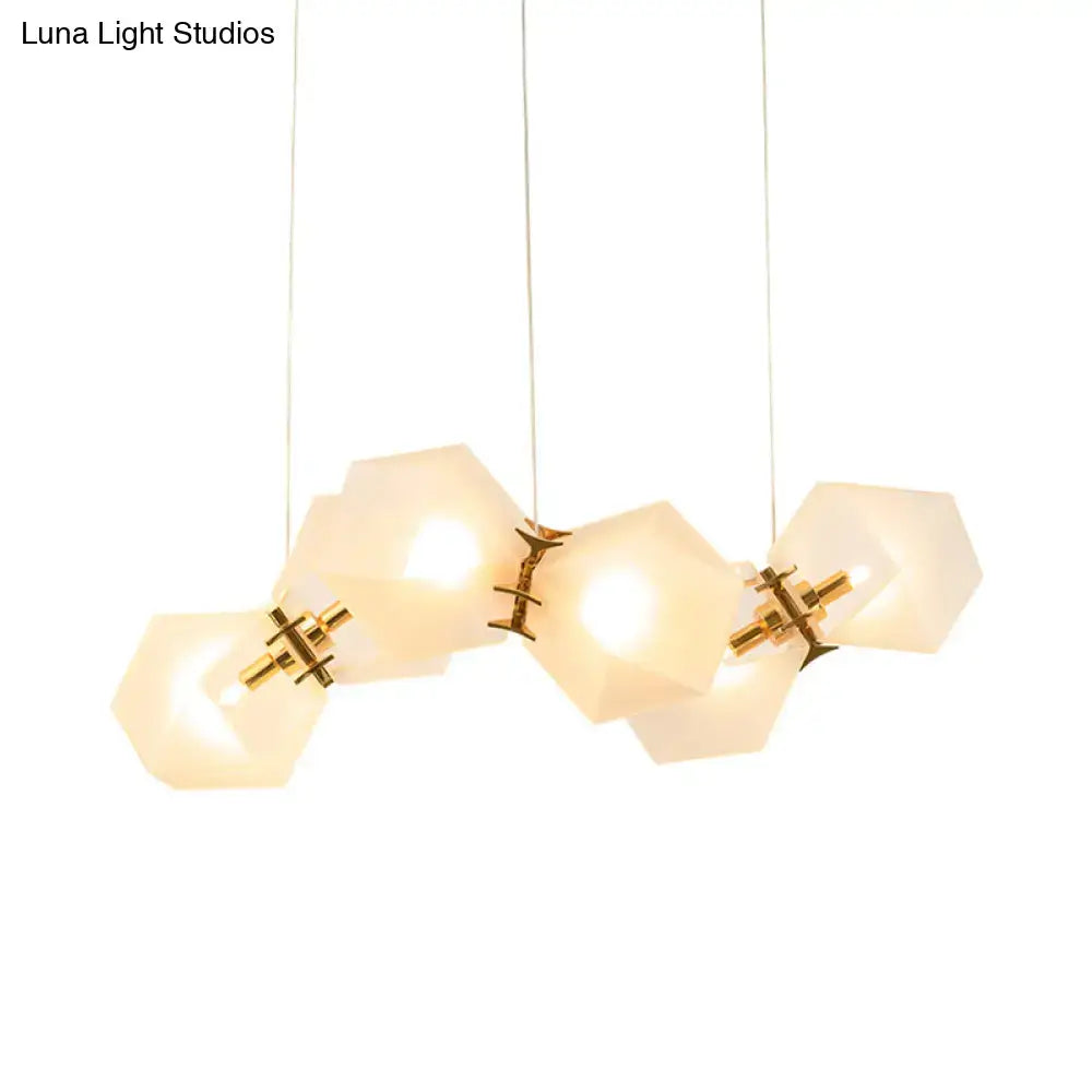 Modern decorbites honeycomb island lamp with frosted white glass shades and brass accents for living room lighting