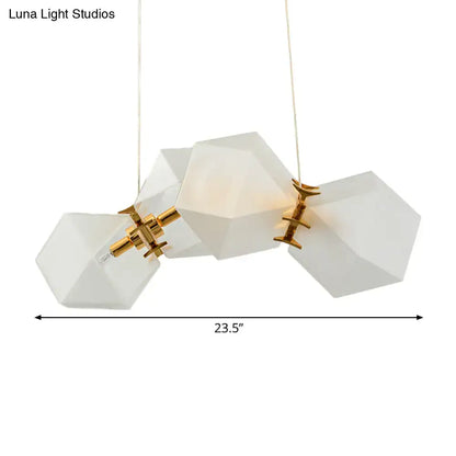 DecorBites™ contemporary honeycomb island lamp with frosted white glass shades and brass ceiling hang for living room