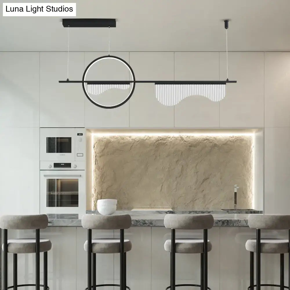 DecorBites contemporary black gold minimalist pendant light with circular frame and cascading LED strips for dining room island