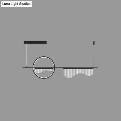 DecorBites™ contemporary black and white minimalist pendant light with circular frame for dining room island