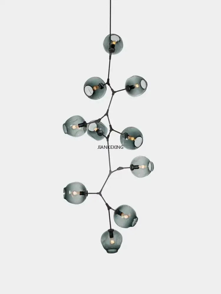 DecorBites™ contemporary glass bubble chandelier with frosted gray spheres in a molecular branching design for living room