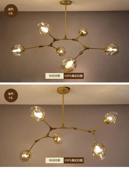 Decorbites contemporary gold glass bubble chandelier with six clear glass globes for living room lighting