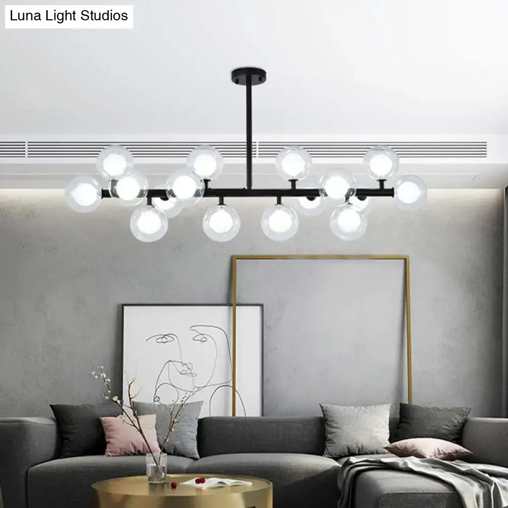 Black metal decorbites contemporary glass orb island lamp with 16 clear glass globe bulbs for living room ceiling lighting