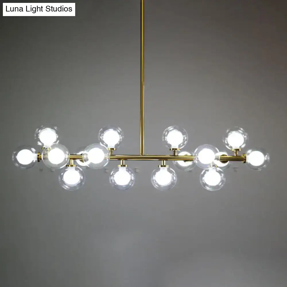 Brass-finished decorbites contemporary glass orb island lamp with 16 clear globe bulbs for living room ceiling lighting